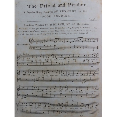 The Friend and Pitcher Poor Soldier Piano ca1790