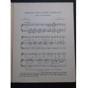 PRATT Charles. E. Some Day You'll Know I Loved You Chant Piano 1911