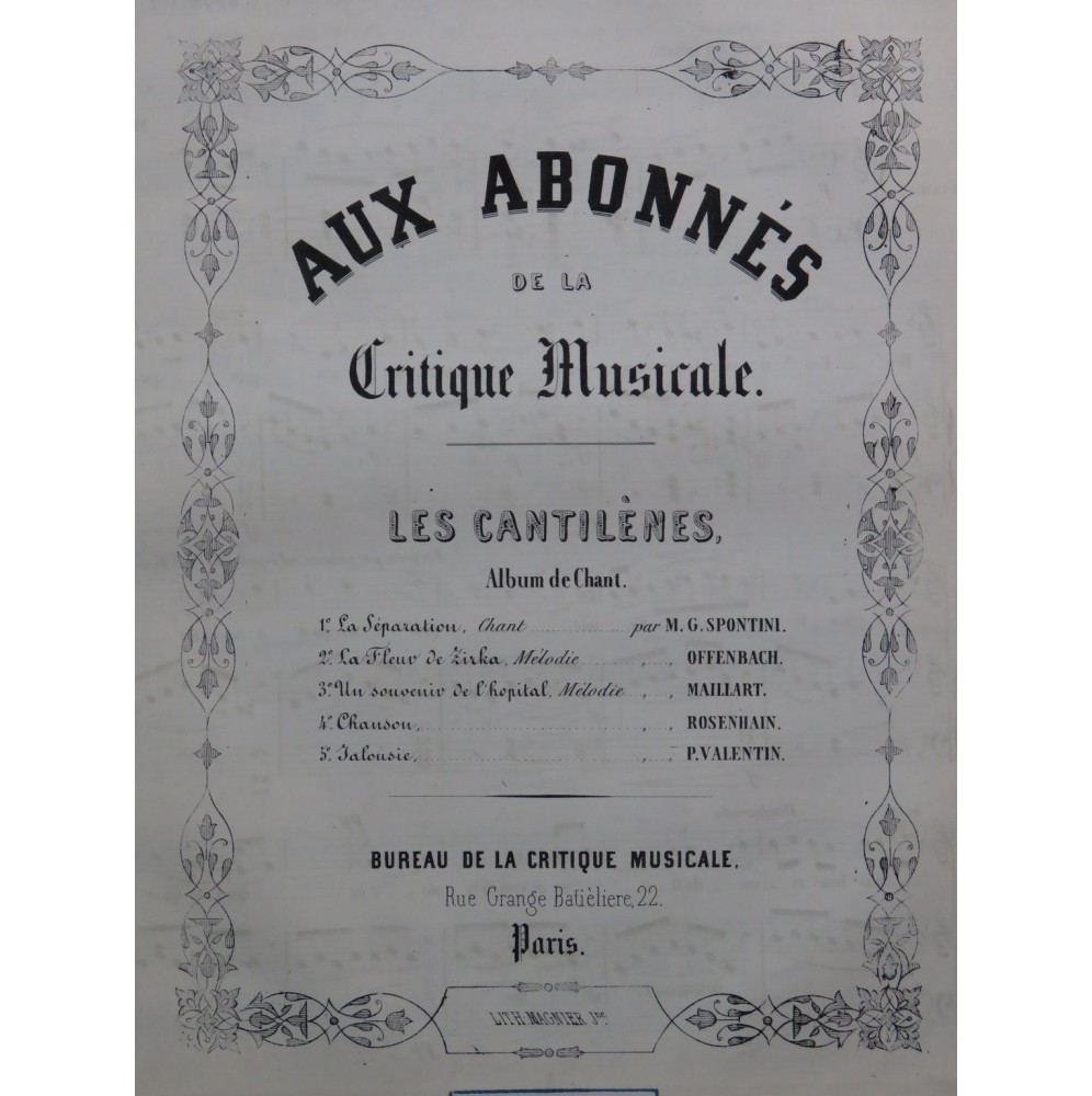 OFFENBACH SPONTINI ROSENHAIN Les Cantilènes Album Chant Piano ca1838