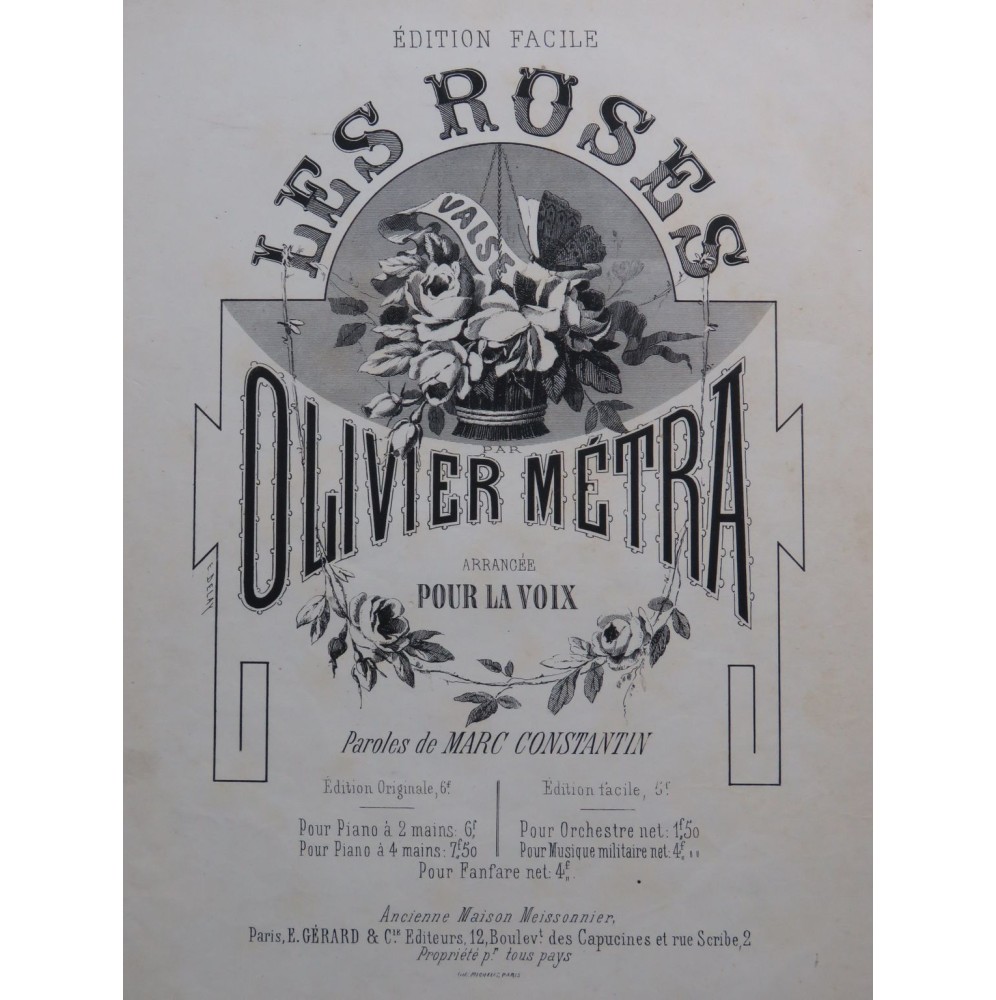 MÉTRA Olivier Les Roses Chant Piano ca1870