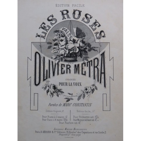 MÉTRA Olivier Les Roses Chant Piano ca1870