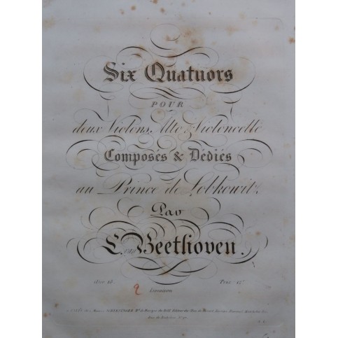BEETHOVEN Quatuors op 18 2ème Livraison Violon Alto Violoncelle ca1825