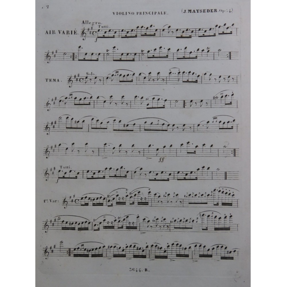 MAYSEDER Joseph Air Varié op 54 Violon Principal 1837