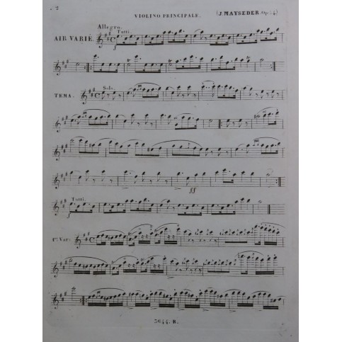 MAYSEDER Joseph Air Varié op 54 Violon Principal 1837