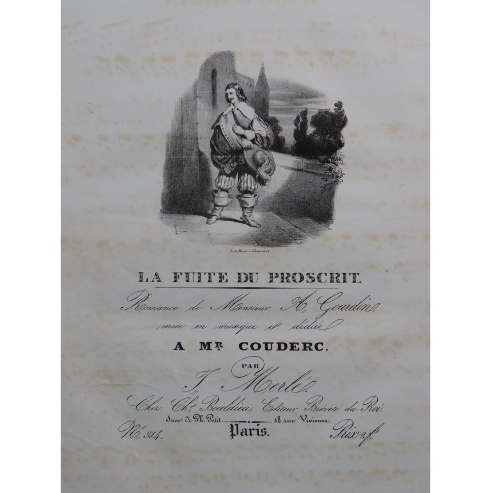 MERLÉ J. La Fuite du Proscrit Chant Piano ca1830