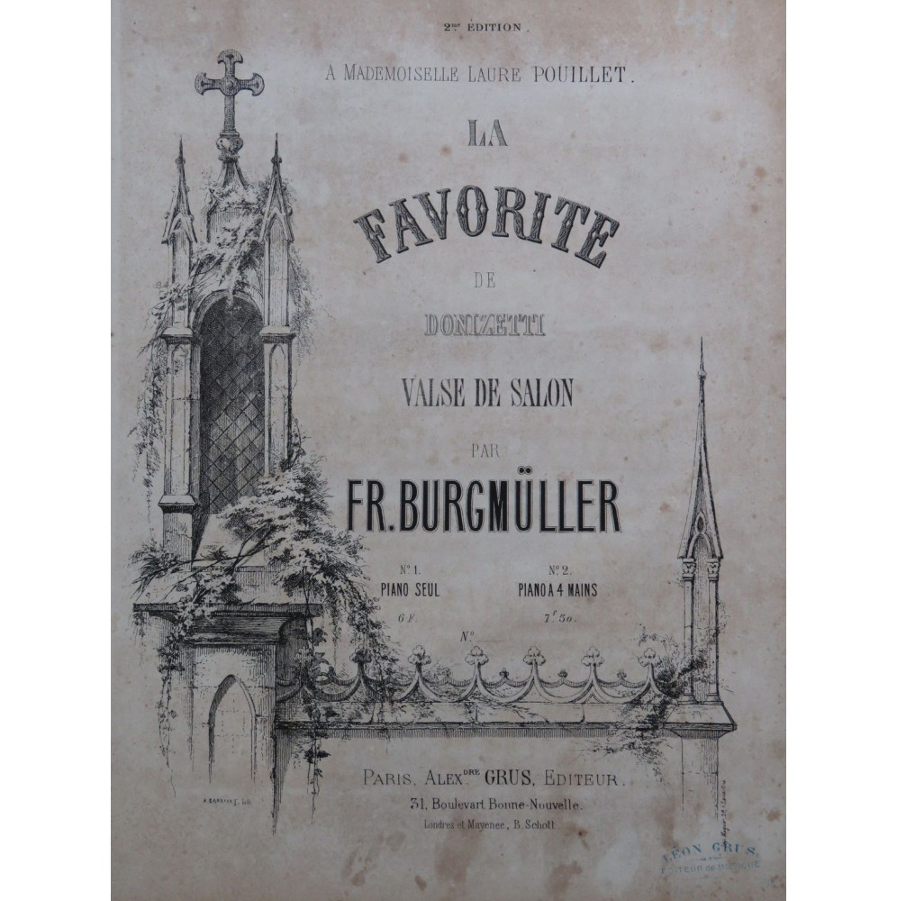 BURGMÜLLER Frédéric La Favorite Valse Piano ca1858