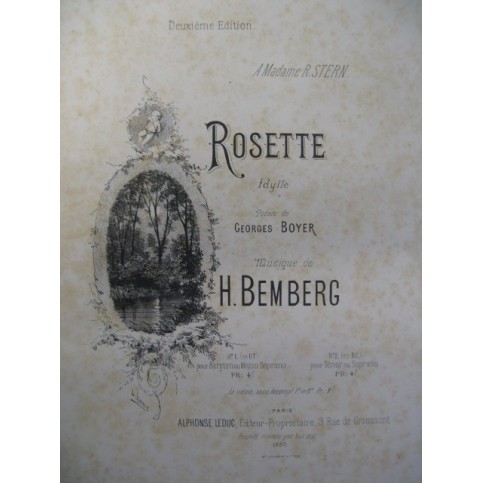 BEMBERG H. Rosette Chant Piano 1885