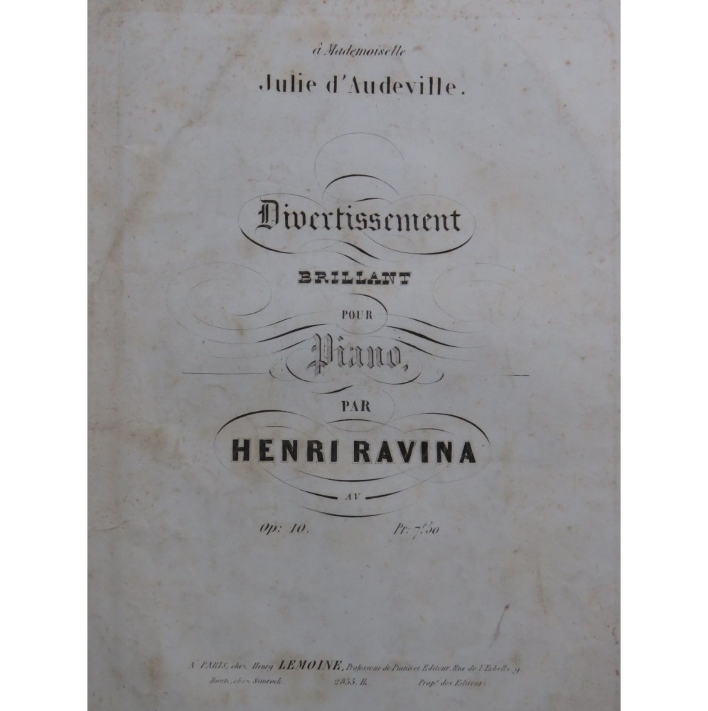 RAVINA Henri Divertissement op 10 Piano ca1844