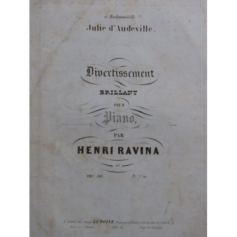 RAVINA Henri Divertissement op 10 Piano ca1844