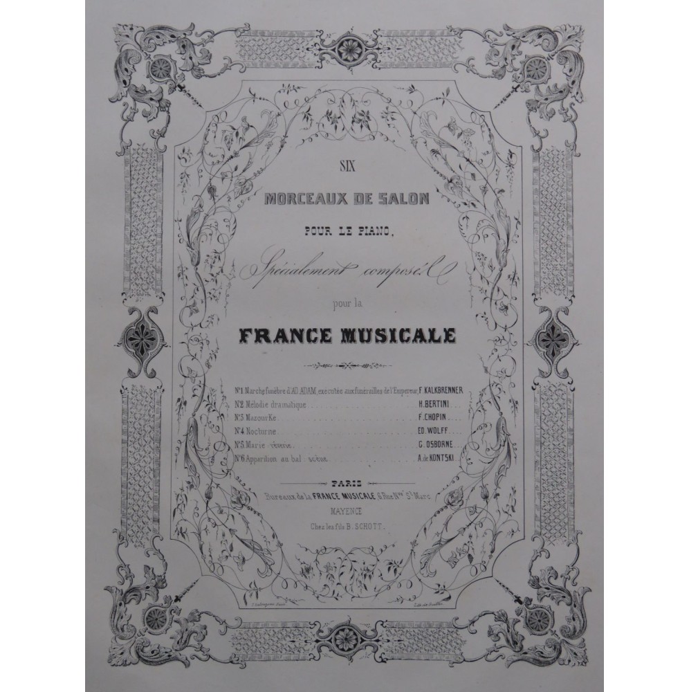CHOPIN WOLFF KALKBRENNER DE KONTSKI Six Morceaux Piano 1841