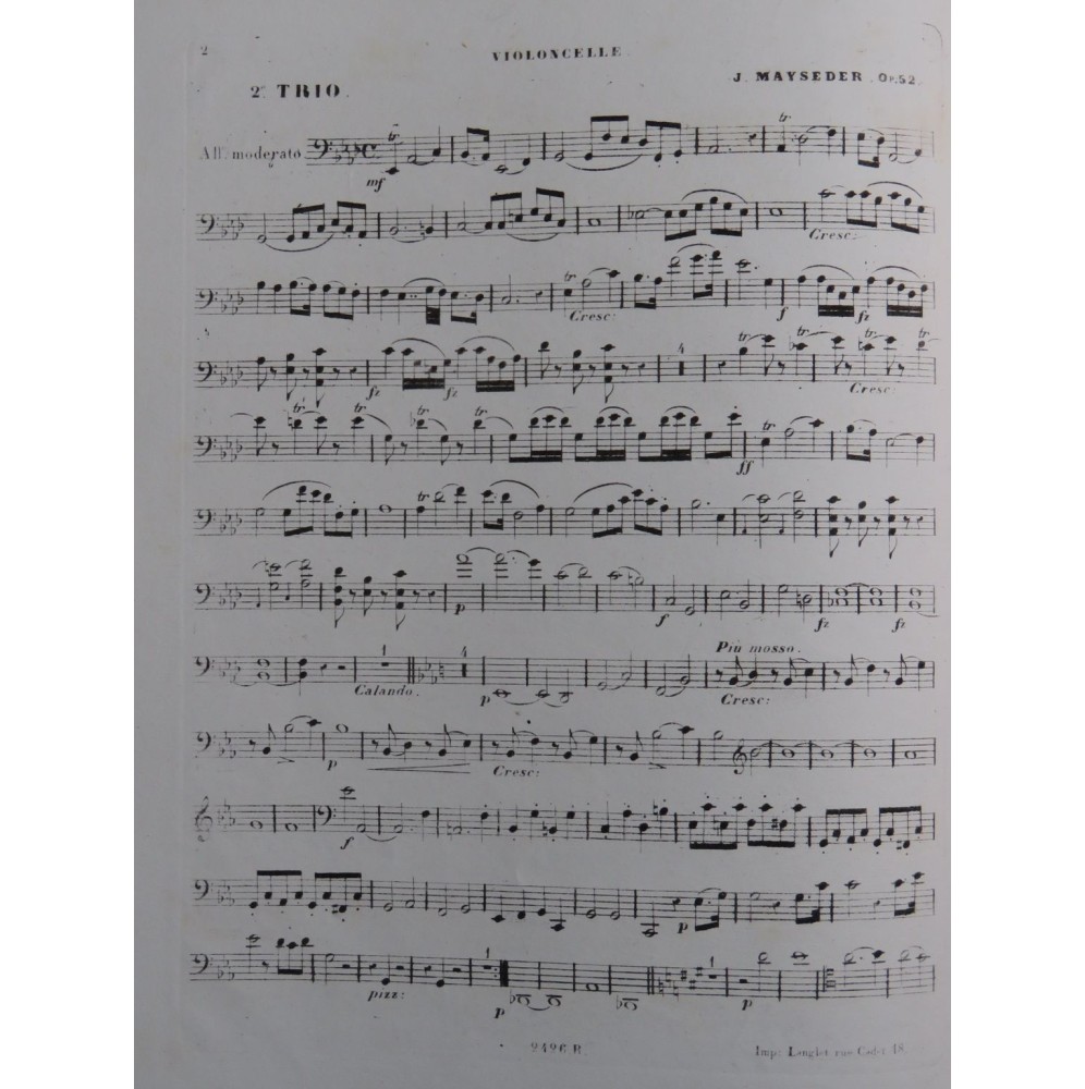 MAYSEDER Joseph Trio No 2 op 52 Violoncelle 1835