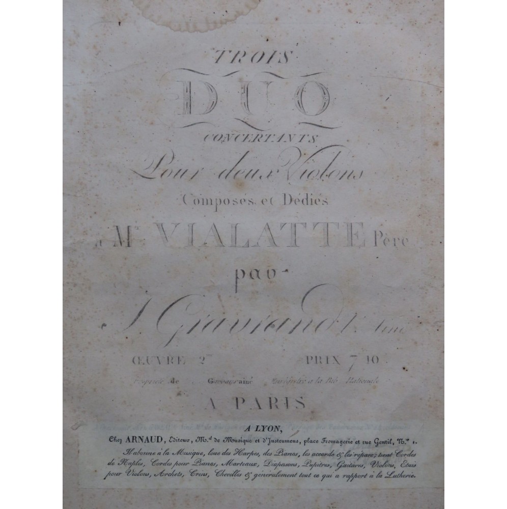 GRAVRAND Joseph Trois Duos op 2 pour 2 Violons ca1800