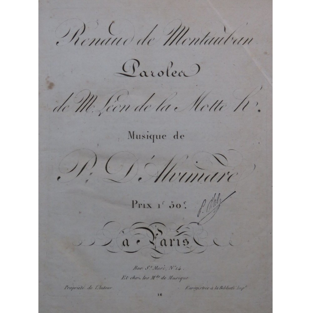 D'ALVIMARE Martin Pierre Renaud de Montauban Chant Piano ou Harpe ca1820
