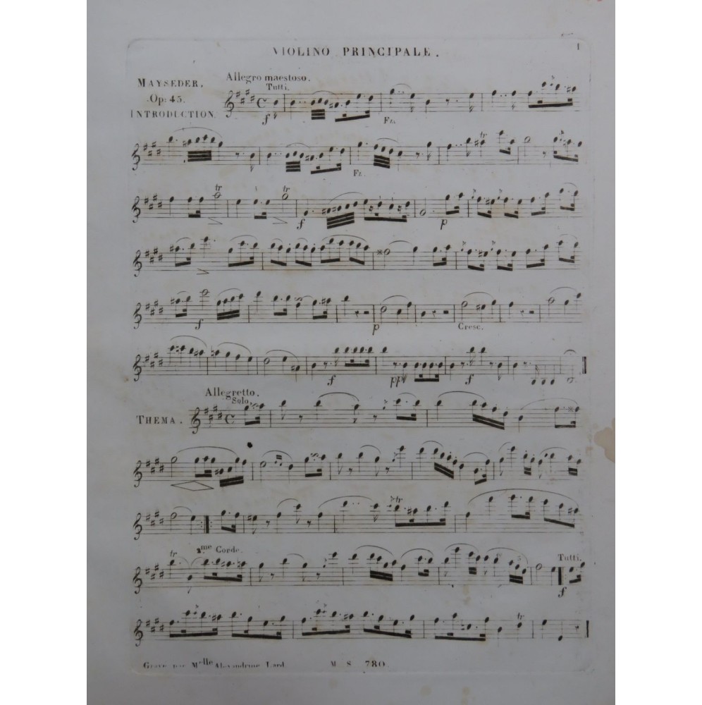 MAYSEDER Joseph Air Varié op 45 Violon Principal ca1830
