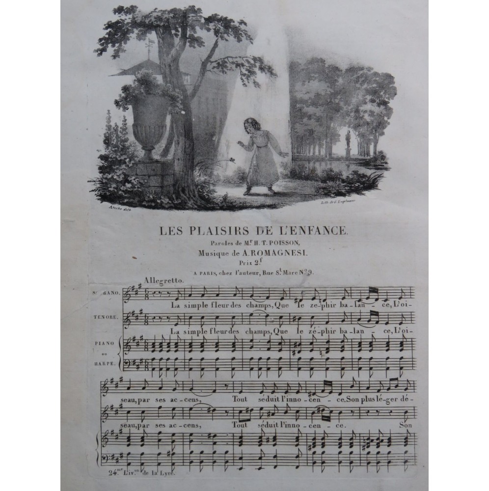ROMAGNESI Antoine Les Plaisirs de l'Enfance Chant Piano ou Harpe ca1830