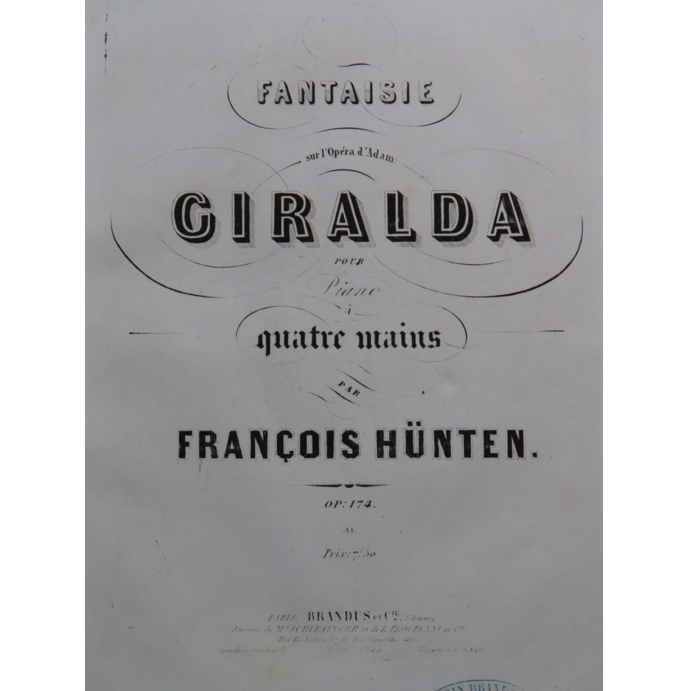 HÜNTEN François Fantaisie sur Giralda op 174 Piano 4 mains ca1850
