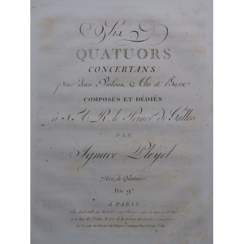 PLEYEL Ignace Six Quatuors 7e Livre 2e Partie 2e Violon Alto Violoncelle ca1810