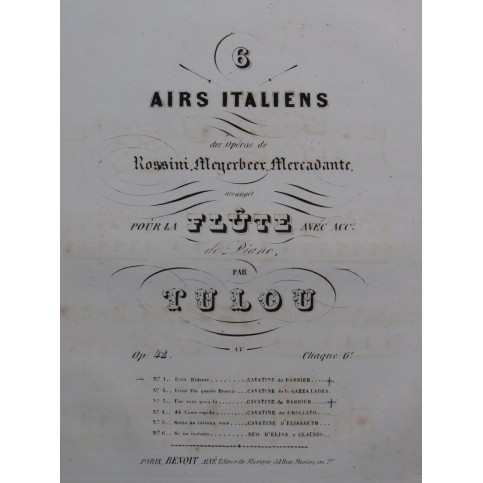 TULOU Jean-Louis Cavatine du Barbier de Séville Rossini op 42 Piano Flûte ca1860