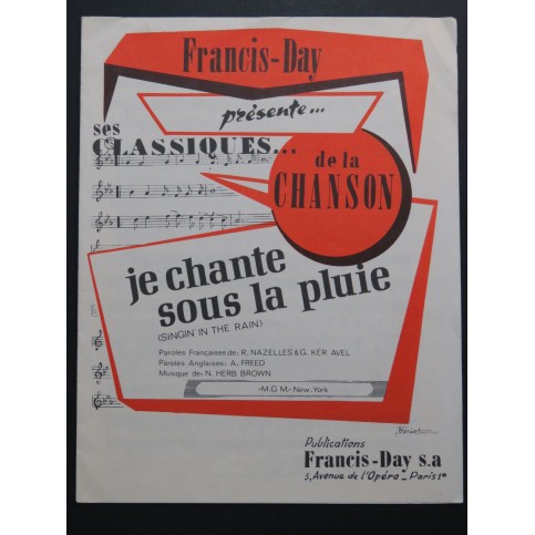 BROWN Nacio Herb Singin' in the Rain Chant Piano 1929