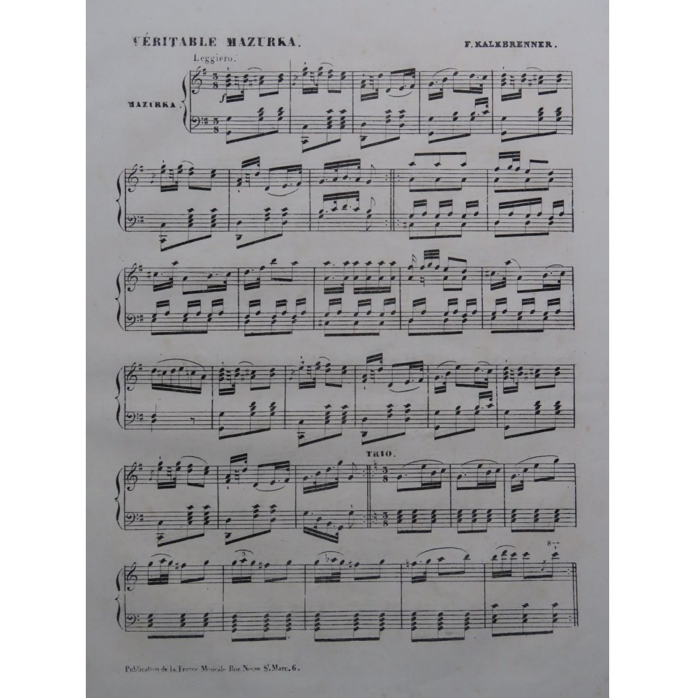KALKBRENNER Frédéric Véritable Mazurka Piano ca1845