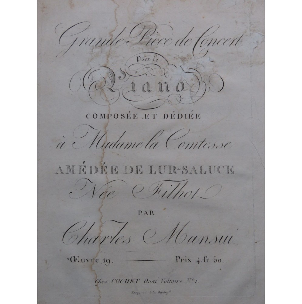 MANSUY Charles Grande Pièce de Concert op 19 Piano ca1815