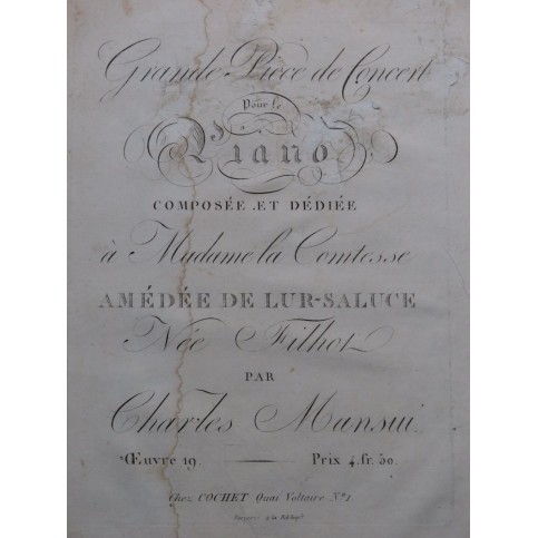 MANSUY Charles Grande Pièce de Concert op 19 Piano ca1815