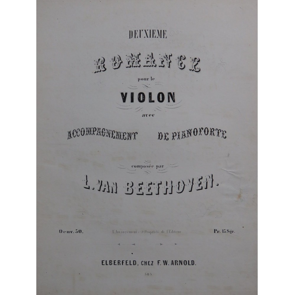 BEETHOVEN Romance en Fa op 50 Piano Violon ca1855