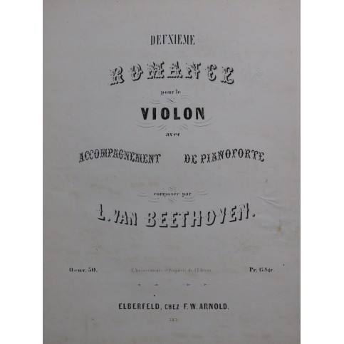 BEETHOVEN Romance en Fa op 50 Piano Violon ca1855