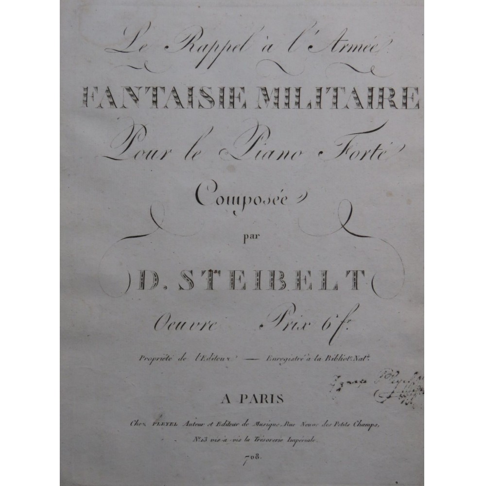 STEIBELT Daniel Le Rappel à l'Armée op 65 Piano ca1805
