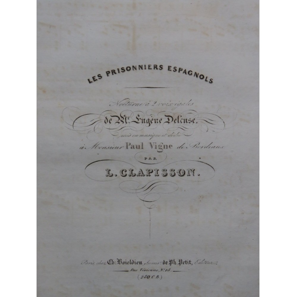 CLAPISSON Louis Les Prisonniers Espagnols Chant Piano ca1830