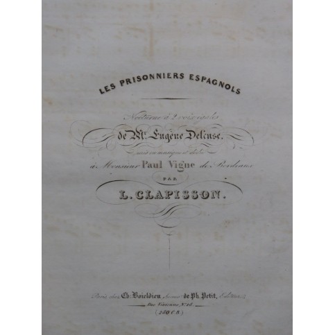 CLAPISSON Louis Les Prisonniers Espagnols Chant Piano ca1830