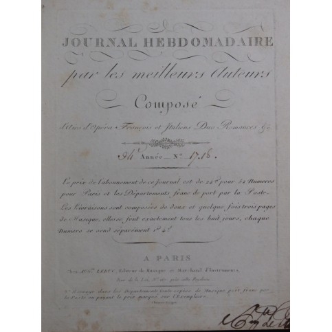 DELLA MARIA Domenico Care Donzelle Chant Piano ca1810