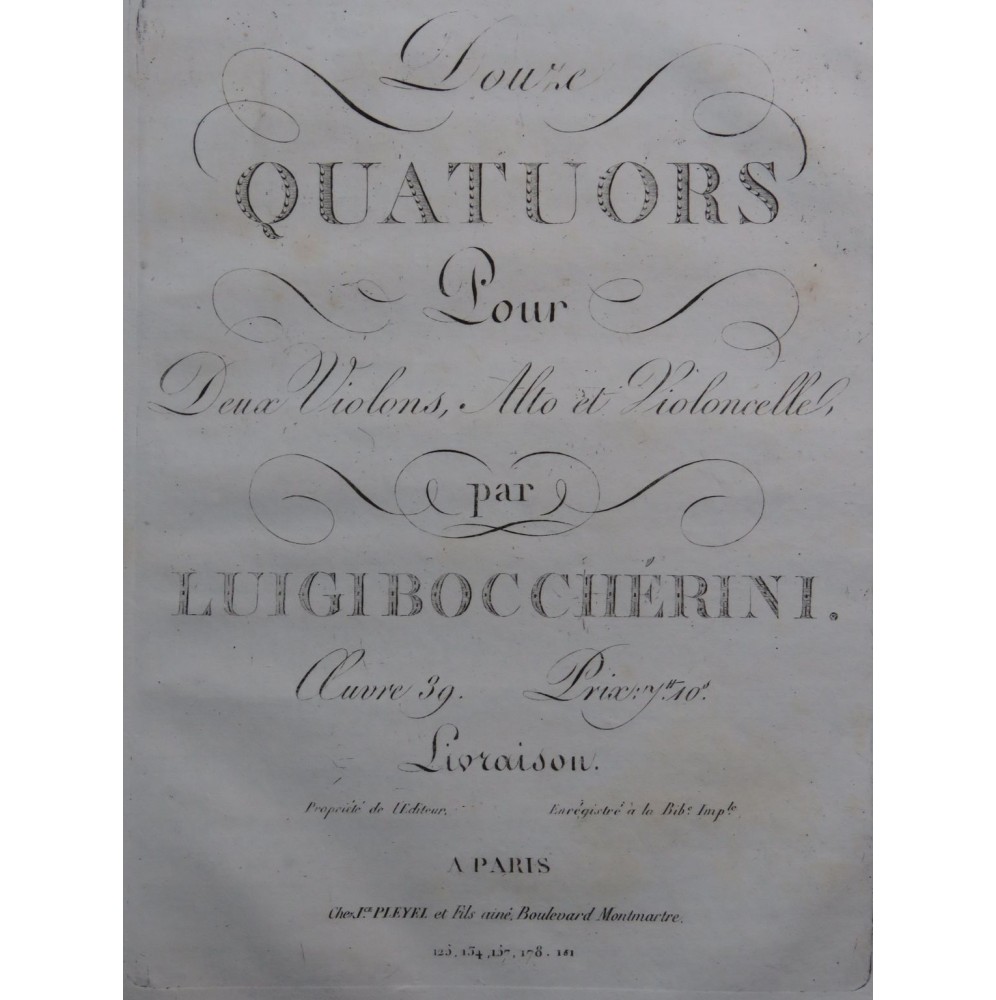 BOCCHERINI Luigi Trois Quatuors op 39 4e Liv. Violon Alto Violoncelle ca1799