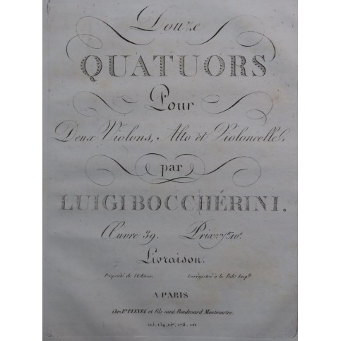 BOCCHERINI Luigi Trois Quatuors op 39 4e Liv. Violon Alto Violoncelle ca1799