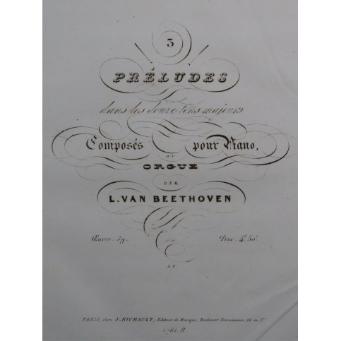 BEETHOVEN Trois Préludes op 39 Piano ou Orgue ca1845