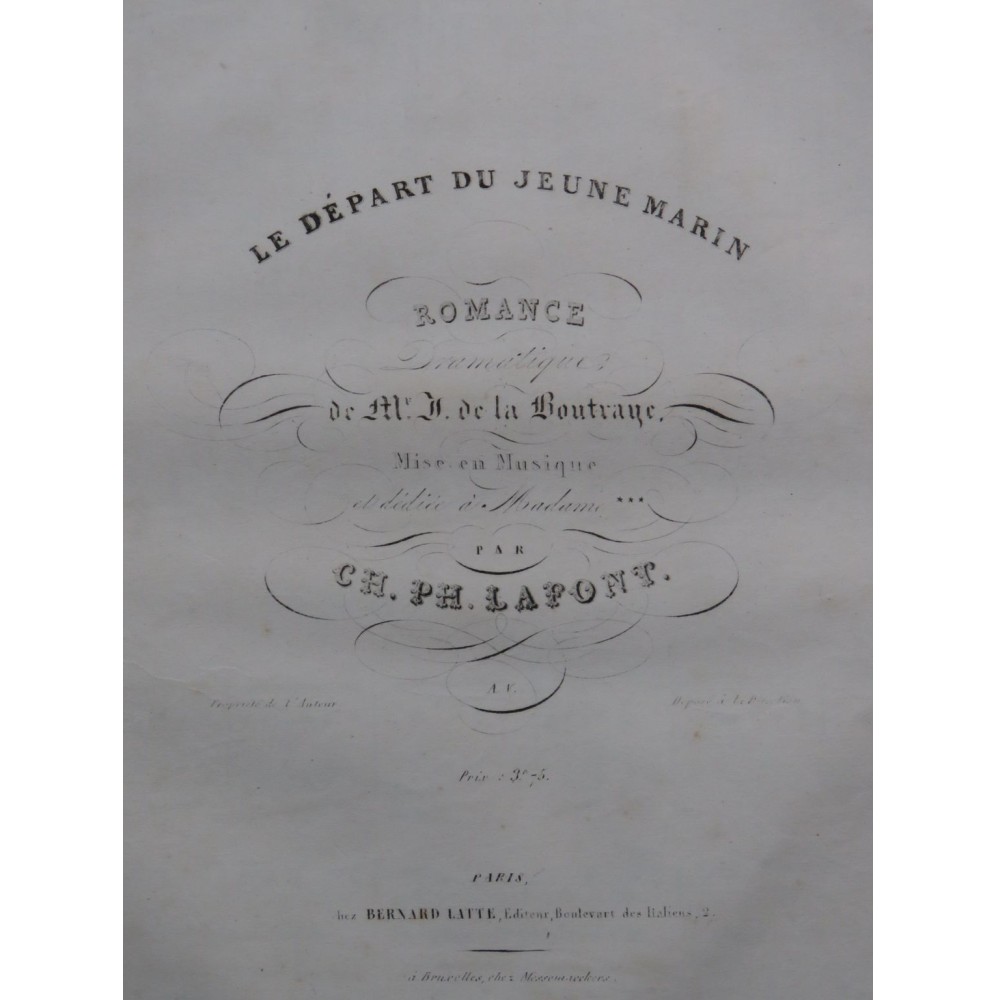 LAFONT Charles Philippe Le Départ du jeune marin Chant Piano ca1845