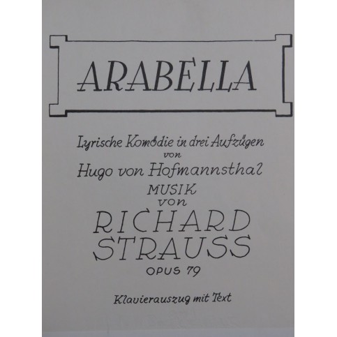 STRAUSS Richard Arabella op 79 Opéra Chant Piano 1987