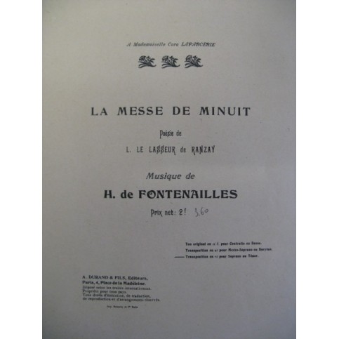 FONTENAILLES La Messe de Minuit Chant Piano 1900