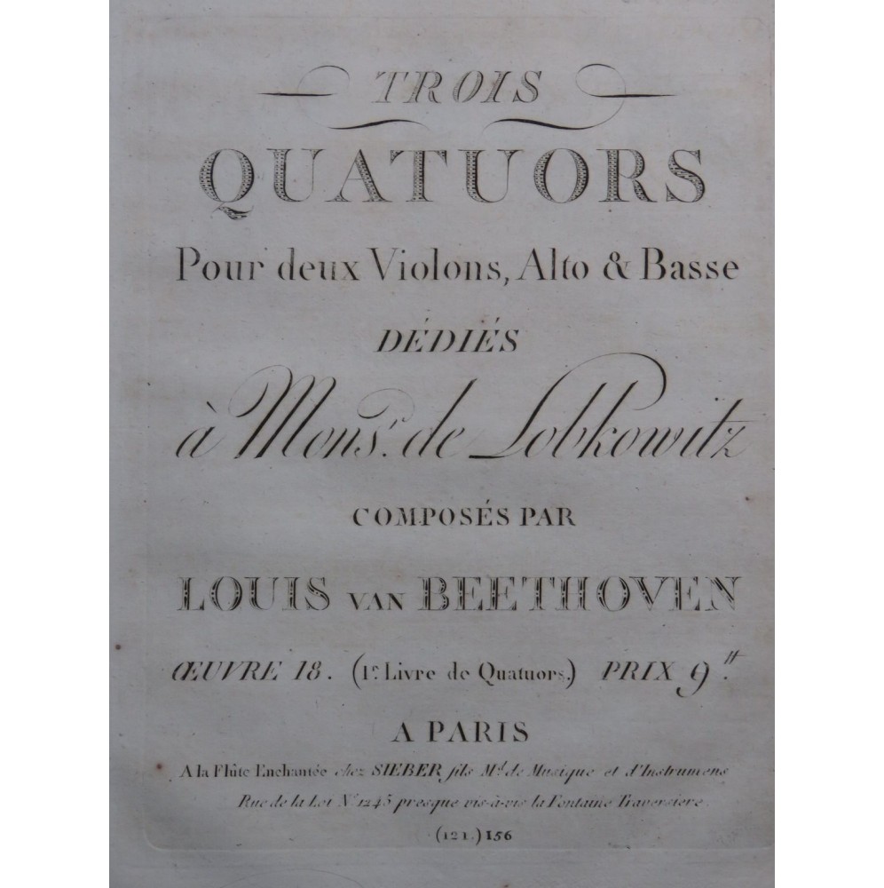 BEETHOVEN Trois Quatuors op 18 Livraison 1 Violon Alto Violoncelle ca1820