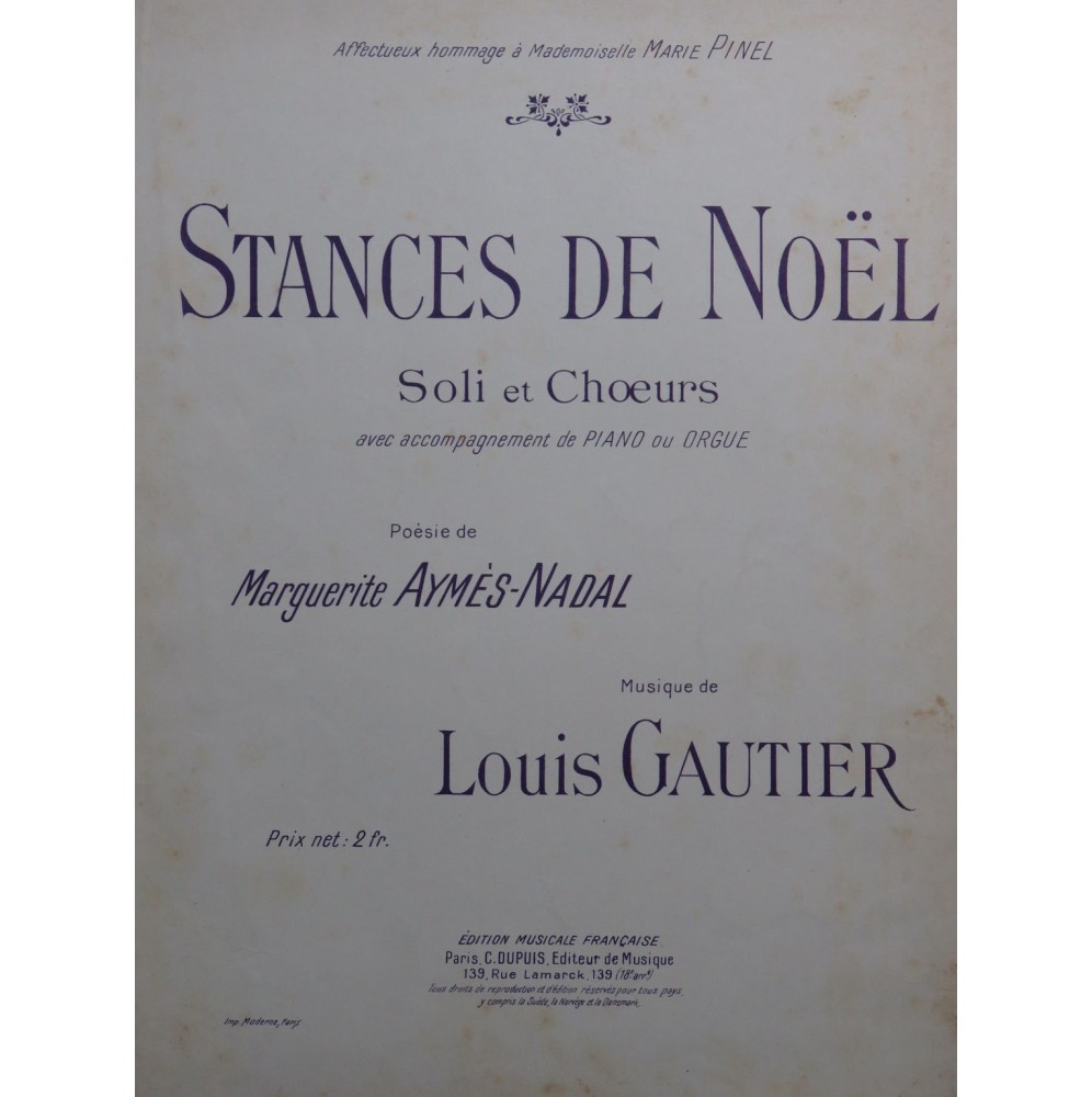 GAUTIER Louis Stances de Noël M. Aymès-Nadal Chant Piano 1913