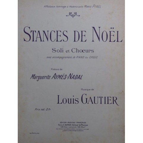GAUTIER Louis Stances de Noël M. Aymès-Nadal Chant Piano 1913