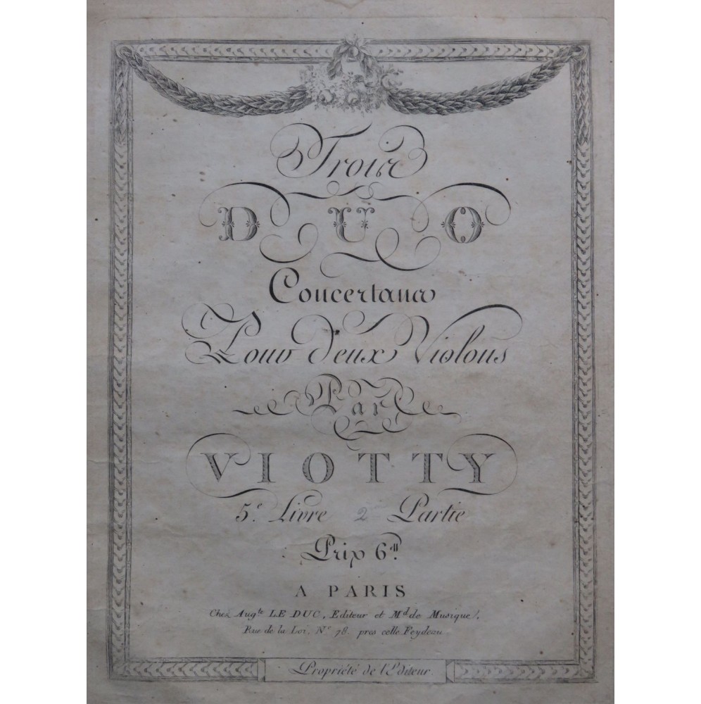 VIOTTI J. B. Trois Duos 5e Livre 2ème Partie pour 2 Violons XVIIIe