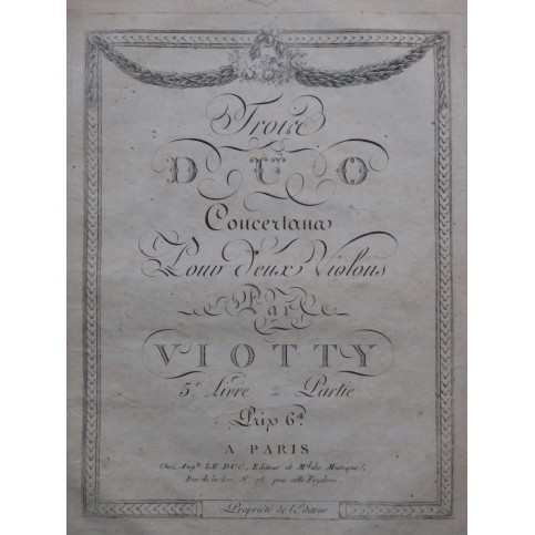VIOTTI J. B. Trois Duos 5e Livre 2ème Partie pour 2 Violons XVIIIe
