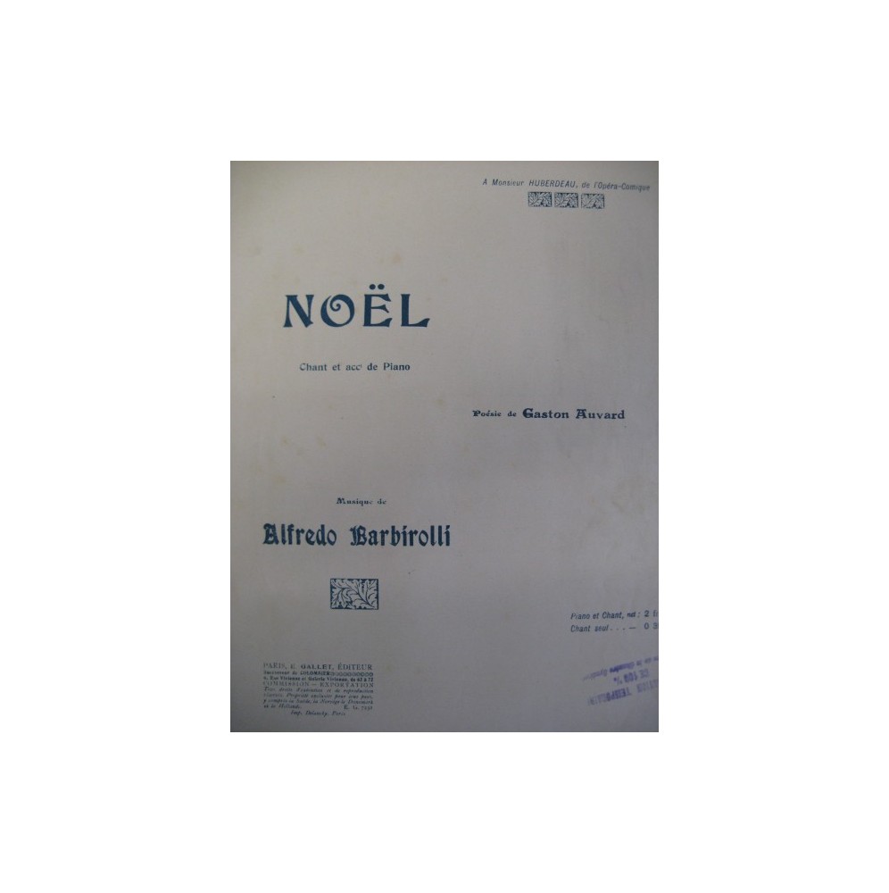 BARBIROLLI Alfredo Noël Chant Piano