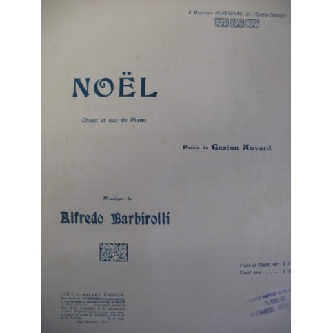 BARBIROLLI Alfredo Noël Chant Piano