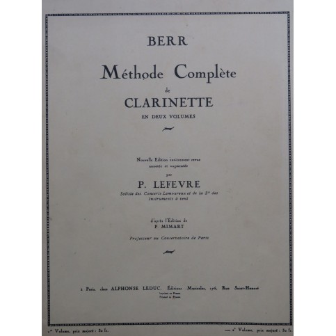 BERR Frédéric Méthode Complète 2e Partie Clarinette 1947