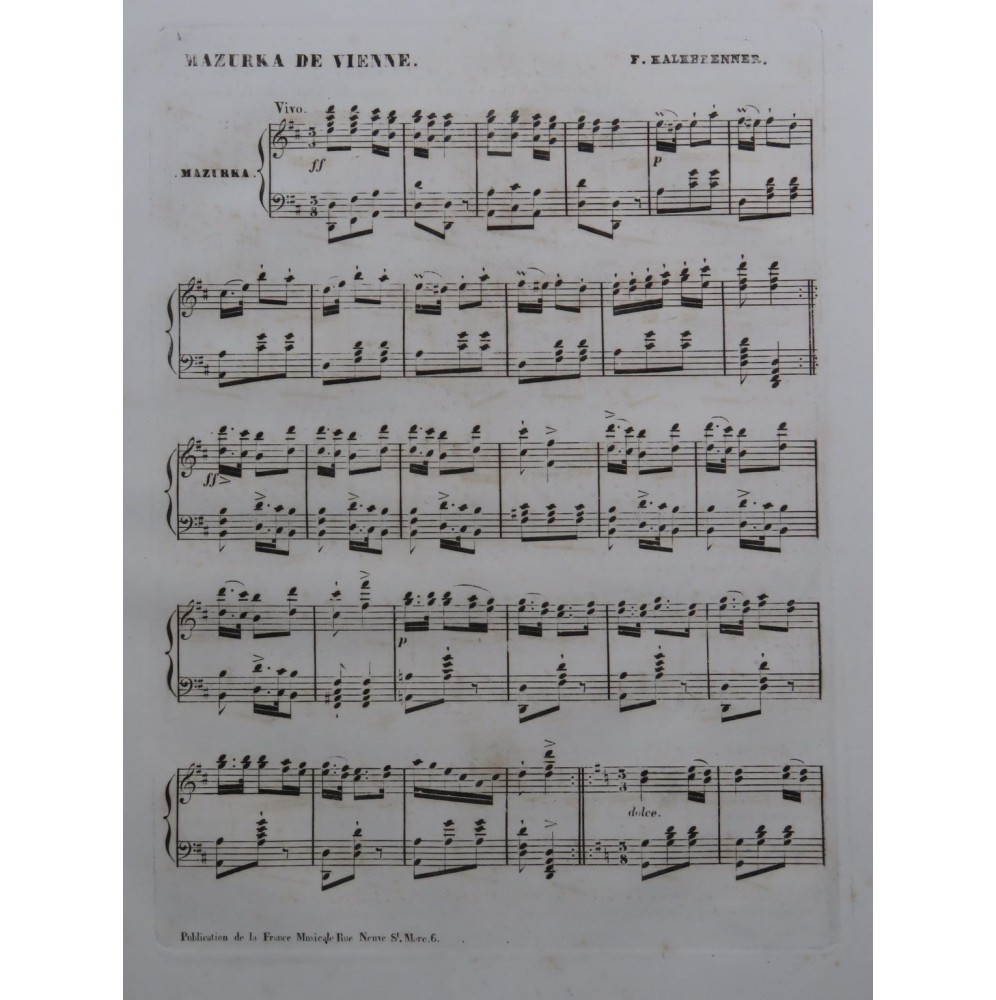 KALKBRENNER Frédéric Mazurka de Vienne Piano ca1845