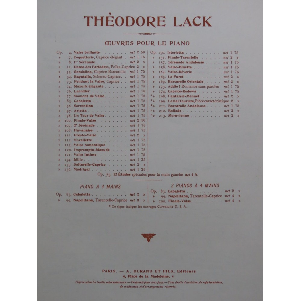 LACK Théodore Impromptu-Mazurk op 120 Piano ca1890