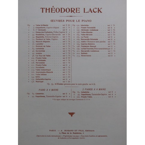 LACK Théodore Impromptu-Mazurk op 120 Piano ca1890