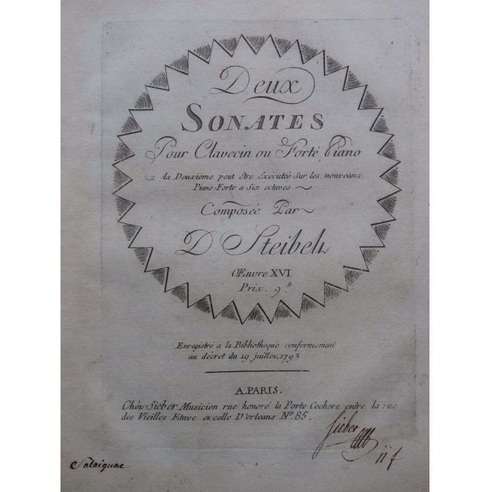 STEIBELT Daniel Deux Sonates op 16 1795